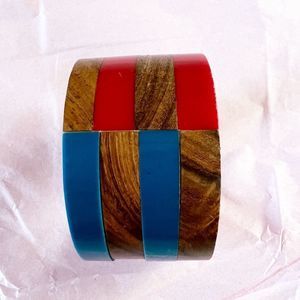 Wood and Plastic Striped Red and Blue Bangle